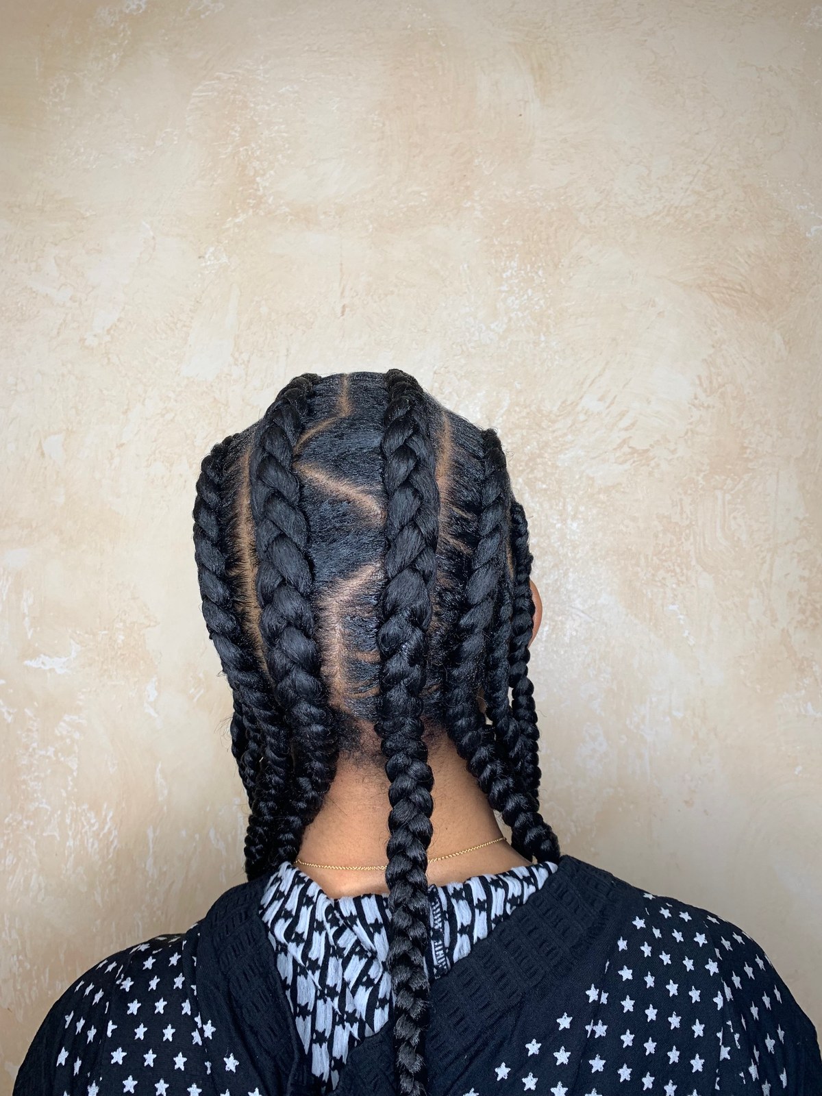 Jumbo cornrow braids, back view