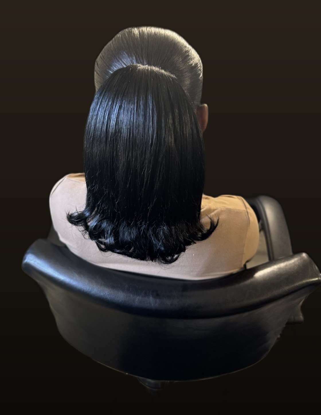 Silky straight silk press with curled ends