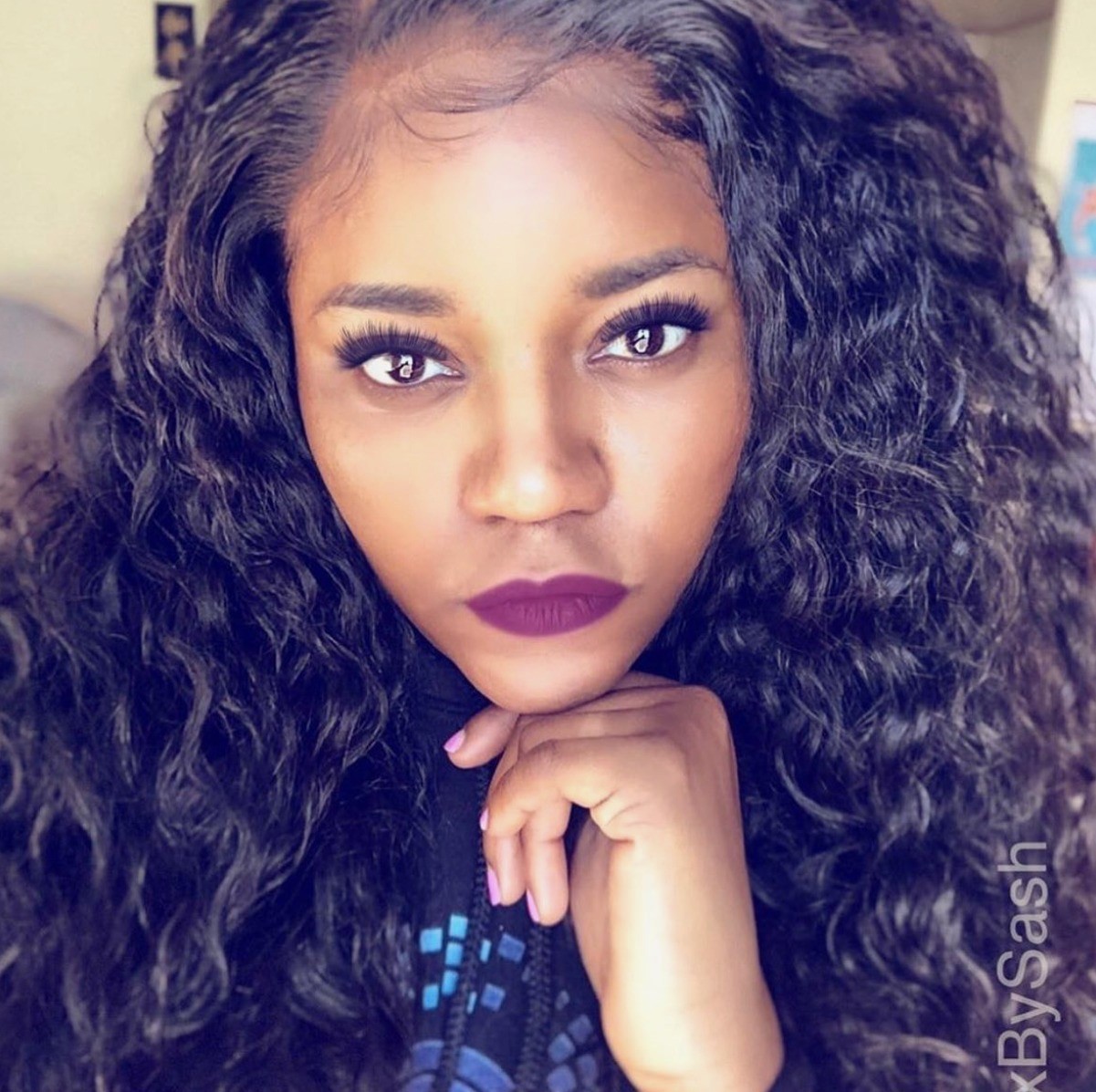 Long curly lace-front wig installation